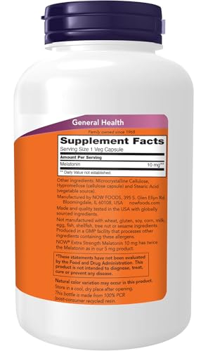 Now Supplements, Melatonin, Extra Strength 10 mg, 200 Veg Capsules - view 2