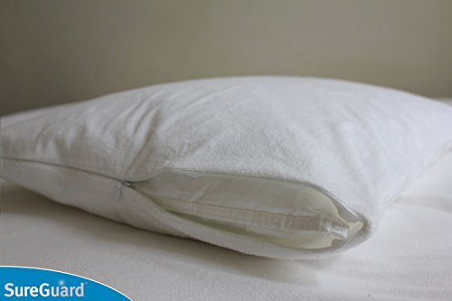 SureGuard Set of 2 Standard Size Pillow Protectors - 100% Waterproof, Bed Bug Proof, Hypoallergenic - Premium Zippered Cotton Terry Covers - view 3
