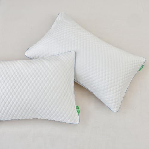 Shredded Memory Foam Pillows for Sleeping 2 Pack - Cooling Bed Pillows Standard Size Set of 2 - Firm Pillow for Side and Back Sleepers Adjustable Gel Pillow with Removable Cover - view 6
