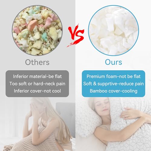 Cooling Shredded Memory Foam Pillows for Sleeping 2 Pack, Adjustable Bed Pillow for Side Back Stomach Sleepers Luxury Gel Pillows Queen Size Set of 2 with Washable Removable Cover - view 6