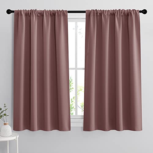 45 inch Curtains for Living Room, Rod Pocket Thermal Insulated Small Window Drapes Room Darkening Shades for Bedroom Studio Closet, W 42 x L 45 inch, Set of 2 Panels, Wild Rose