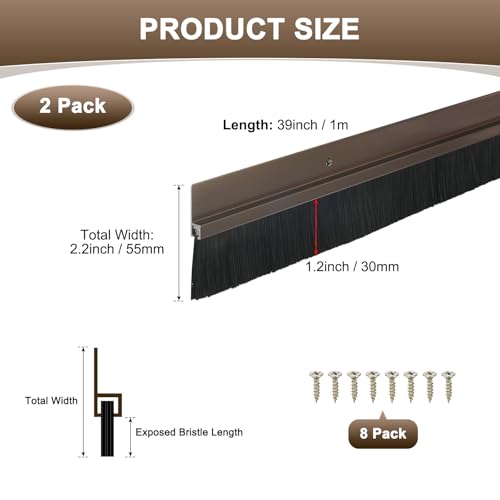 2Pack Door Sweep - 39" Door Bottom Brush with 30mm Brush Brown - view 3