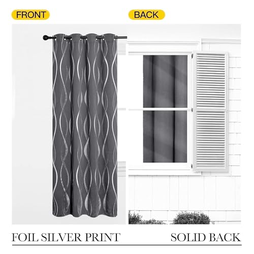 Grey Blackout Striped Pattern Curtains for Living Room, 52 x 84 - view 6