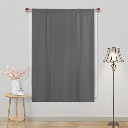 Blackout Curtains-Tie Up Shade for Window Thermal Insulated Room Darkening Rod Pocket Curtains for Kitchen, Dark Grey, W42 X L63 Inches, 1 Panel - view 4