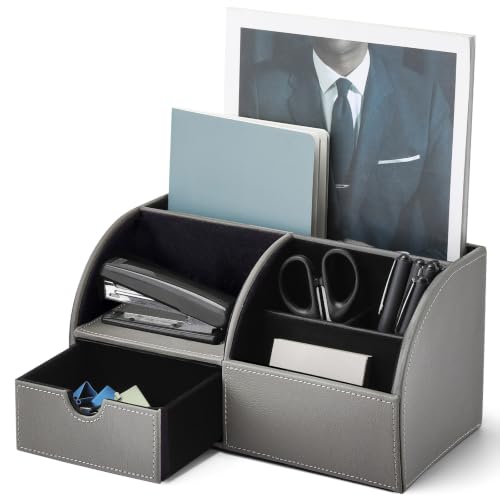 PU Leather Desk Drawer Organizer with 6 Compartments