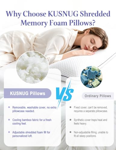 Adjustable Shredded Memory Foam Pillows Queen Size Set of 2 - view 3