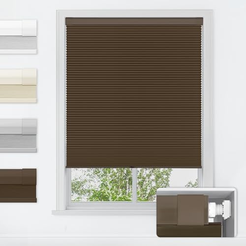 No Drill Cordless Cellular Shades, 25" W x 48" H, Dark Coffee