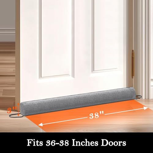 Linen Door Draft Stopper, Removable Washable Cover, 38", Gray - view 2