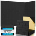 Clulutic15 Pack Acoustic Panels 12" x 12" x 0.4", Self Adhesive Sound Absorbing Panels for Walls, High Density Noise Reduction Foam, Brick Design for Home Studio, Office, Gaming Room