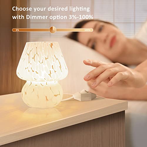 Mushroom Lamp Small Bedside Table Lamp-Nightstand Nightlight Dimmable Stepless, Translucent Glass White Desk Lamp for Bedroom Dorm Living Kitchen, Murano Style Aesthetic Cute Home Decor - view 2