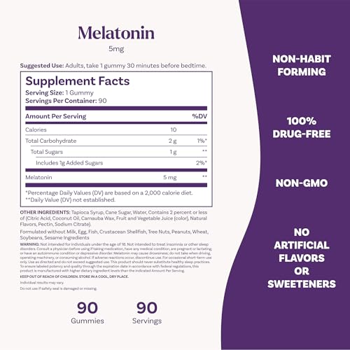 Melatonin 5 mg Gummies, Sleep Support for Adults, 90 Count - view 4