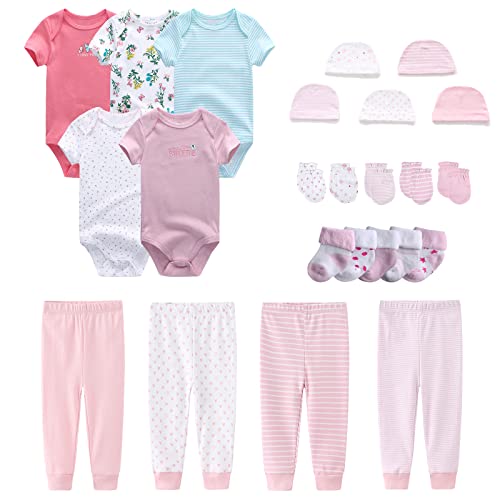 Newborn Layette Gift Set Bodysuits Pants for Baby Girl and Boy 24 Piece 100% Cotton Essentials and Accessories