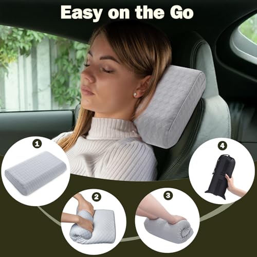 Camping Pillow, Memory Foam Travel Pillow with Washable Cover,Gray-S - view 4