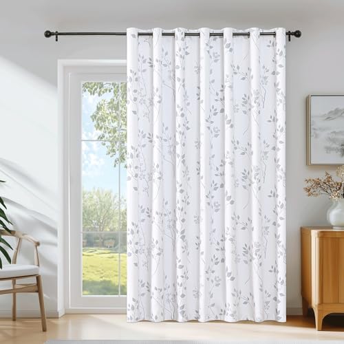 Floral 100% Blackout Sliding Door Curtains Grey White 100x84 1 Set