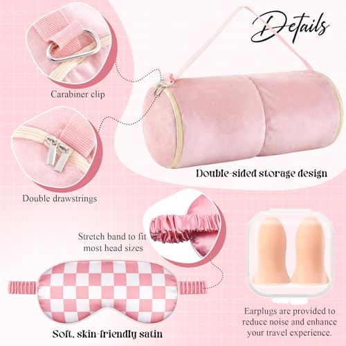 5 Pcs Travel Pillow Blanket Set, Airplane,Checkered,Pink - view 5