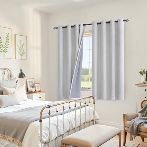 Linen Textured Blackout Curtains for Bedroom, Full Room Darkening Linen Window Curtain Drapes with Thermal Insulated Liner for Farmhouse Grommet, 2 Panels, 52 X 63 Inch, Birch - view 3