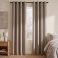 Linen Look 100% Blackout Bedroom Curtains, 96 Inch Long, Taupe