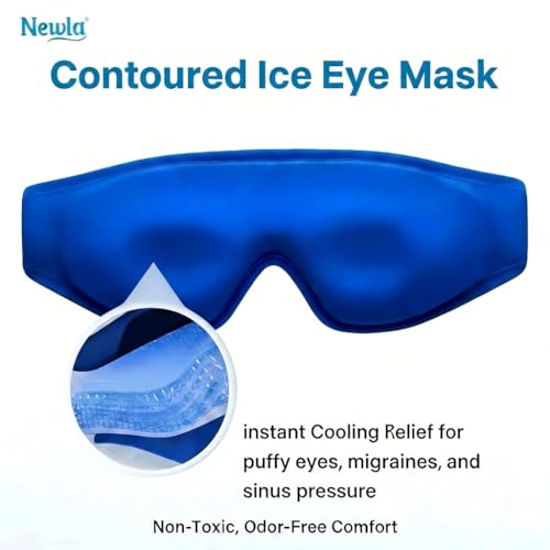 Cooling Gel Eye Mask for Puffy Eyes: Upgraded Full-Eye Coverage: Larger Contoured Cold Compress for Dark Circles & Eye Bags, Soft Flexible Reusable Gel, Adjustable Strap, Travel Pouch (Blue) - view 3