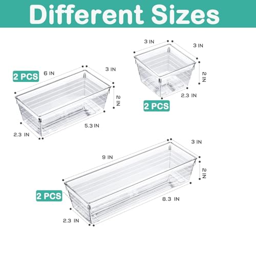 6 Pack Clear Drawer Organizer, Multi-Size Storage Bins - view 5
