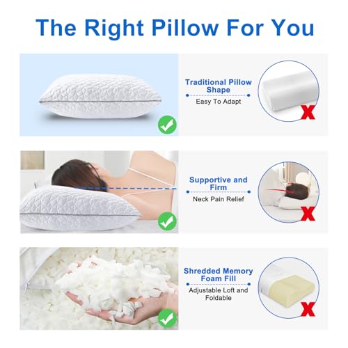 Cooling Shredded Memory Foam Pillows Queen Size Set of 4, 20" x 30", White - view 5