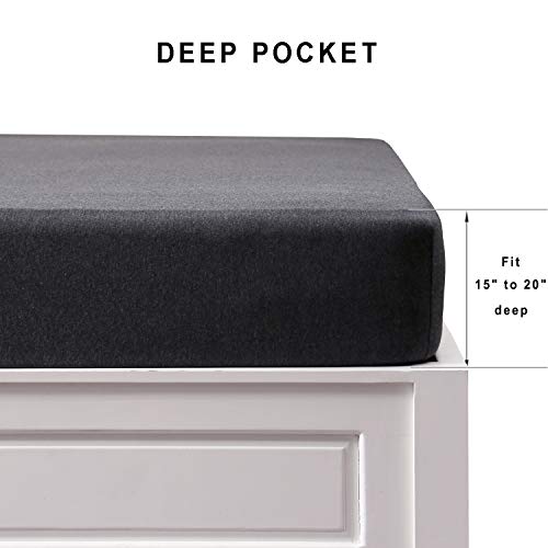 Jersey Fitted Sheet Only Heather Charcoal Grey Queen - view 3