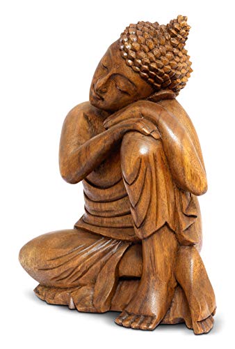 16" Wooden Serene Sleeping Buddha Statue Hand Carved Sculpture Handmade Figurine Decorative Home Decor Accent Handcrafted Art Traditional Modern Decoration (Large) - view 3