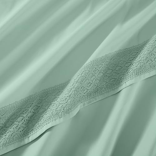 Seafoam Microfiber Bed Linen Set - 4Pcs Luxurious Crochet Lace Sheets & Pillowcases, King, Deep Pocket, Stain Resistant - view 6