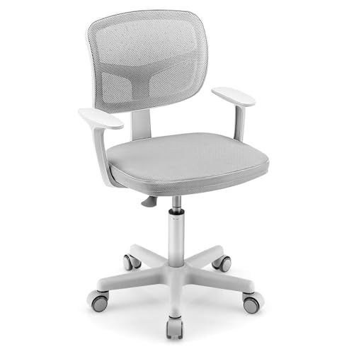 Kids Desk Chair, Adjustable Children Study Computer Chair with Arms & Wheels, Student Swivel Rolling Task Chair, Ergonomic Kids Office Chair for Boys Girls Age 4-12, Home Bedroom School, Grey