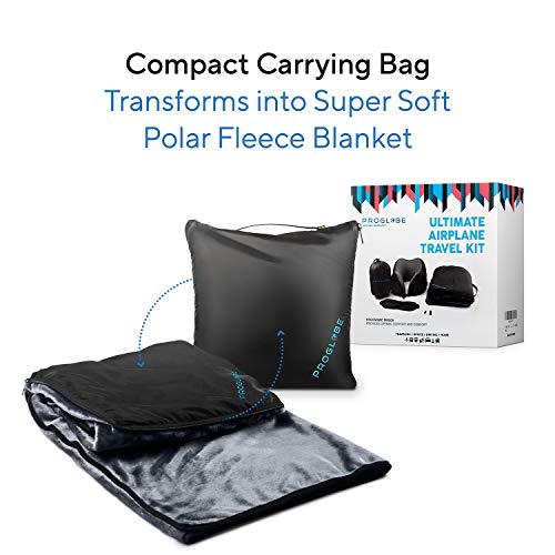 Travel Blanket Luxury Travel Set - Ergonomic Airplane Neck Pillow 100% Pure Memory Foam and Super Soft Fleece Blanket - Premium 3D Sleep Mask & Earplugs - Ultimate 4-in-1 Traveling Kit Black - view 6