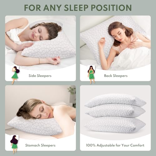 Pillows Queen Size Set of 2 - Cooling Shredded Memory Foam Pillow for Sleeping 2 Pack, Adjustable Cool Bed Pillows for Side, Back, and Stomach Sleepers, Gel Pillow Washable Removable Cover - view 5
