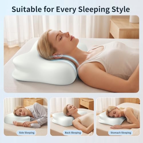 Cervical Pillow for Neck Pain Relief, Memory Foam Neck Pillow for Sleeping, Ergonomic Side Sleeper Pillow, 2 Heights Contour Orthopedic Pillow Deep Sleep Pillow for Side Back Stomach Sleepers (White) - view 7