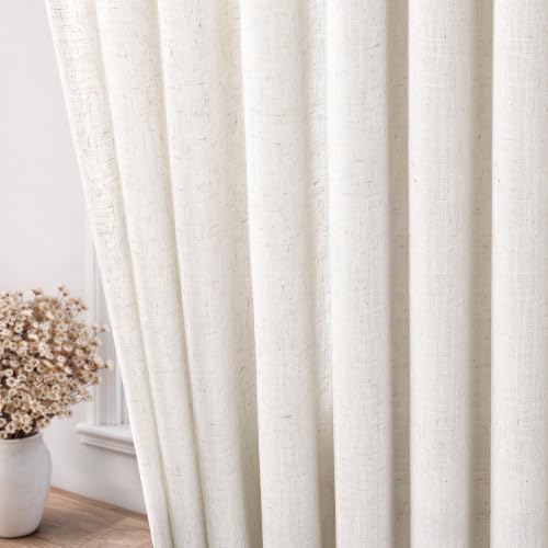 Cream Linen Curtains 72 inch Long 2 Panel Set for Living Room Back Tab Rod Pocket Semi Sheer Light Filtering Bedroom Window Curtain Modern Farmhouse Rustic Neutral Ivory Linen Drapes - view 4