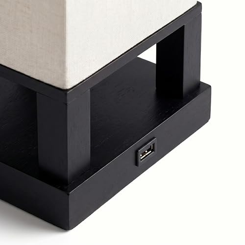 Maxwell Bedside Lamp with USB Port – Compact Table Lamp for Bedroom, Living Room - Modern Asian Nightstand Lamp with Wood Frame - LED Bulb, Soft Light - Black - view 5