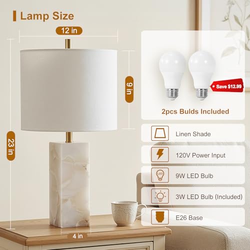 23" Alabaster Table Lamp Set of 2 with Night Light for Living Room - view 2
