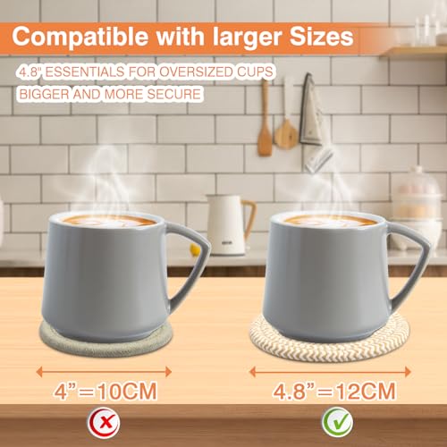 4.8" Drink Cotton Coasters Set of 2 - Boho Woven Drink Pads for Coffee & Tea, Neutral Sandstone Blend Fabric Cup Mats for Desk, Table, Nightstand, Dorm, Giftable Absorbent Coaster Set (Latte) - view 2