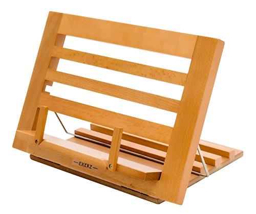 Wooden Cookbook Stand Adjustable Beech Book Holder and Tablet Easel