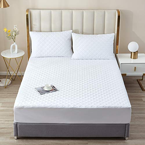 King Size 100% Waterproof Mattress Protector, Quilted Cooling Fitted Bed Mattress Cover Pad, 13"-15" Deep Pocket, Soft and Breathable Noiseless Machine Washable, Vinyl Free (King) - view 2