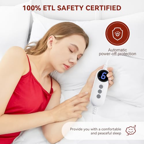 Heated Mattress Pad King Size with Dual Control - Electric Mattress Pads with 9 Heating Settings Controller & Auto Off 10 Hrs, Deep Pocket Bed Warmer for Bedroom Car, ETL Certified,White - view 4