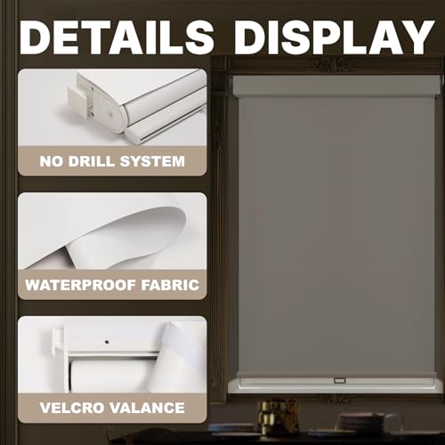 No Drill Waterproof Blackout Roller Shades, White, 23"W X 62"H - view 2