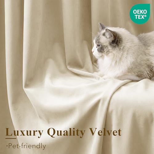 Beige Velvet Soundproof Light Dimming Curtains, W52 x L96, 2 Panels - view 5