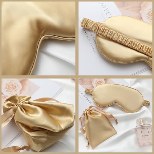 Golden Silk Sleeping Mask 4pcs Set with Hairband, Hair Tie Xmas - view 3