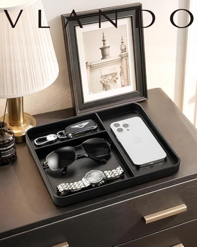 Valet Tray, PU Leather Nightstand Organizer with Divider - view 7