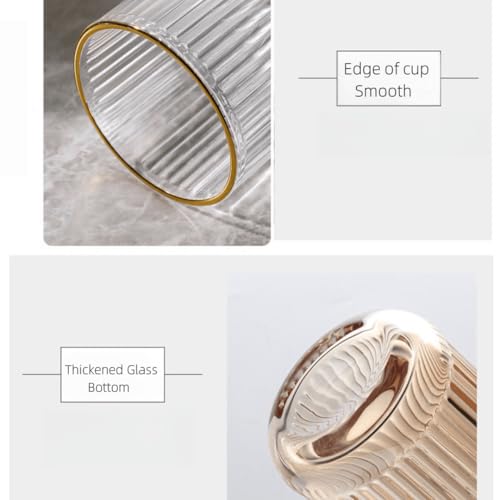 Glass Toothbrush Holder Cup | Crystal Clear Tumbler Makeup Brush Holder for Bedside Table, Bathroom, Vanity, 2Pack Crystal Glass with Gold Rims (Tall Clear+Gold Rims 2pcs) - view 5