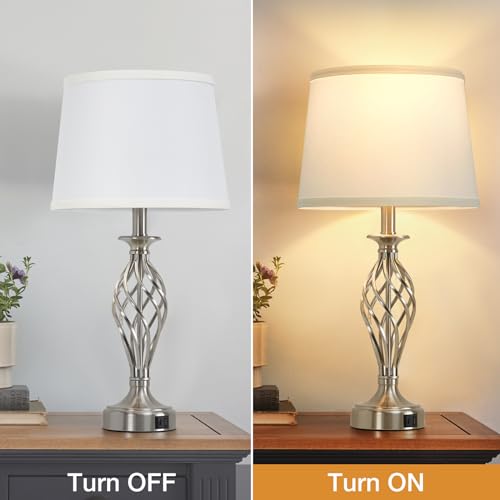 Table Lamp for Bedroom Set of 2 with USB C+A Ports,Modern Night Stand Lamps - view 2
