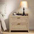 Rattan Night Stand for Bedroom, Bedside Table with 2 Drawers