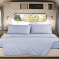 Ice Blue Short Queen Sheets for RV, Hotel Luxury RV Queen Sheets Set, 4 Piece Fitted Bed Sheet Set and Pillowcases, Super Soft, Wrinkle-Free, and Breathable Camper Bedding