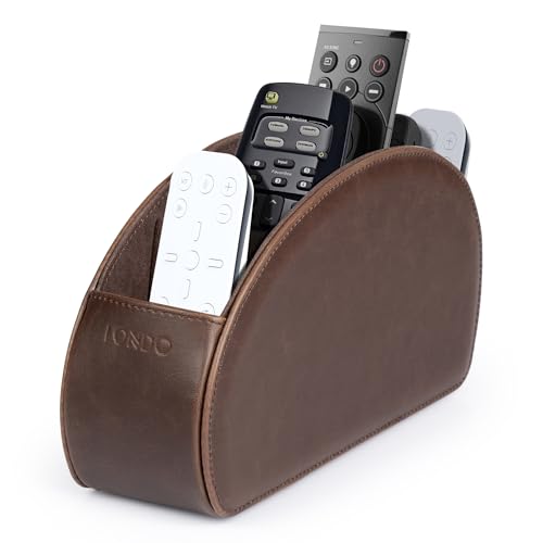 PU Vegan Leather Remote Control Holder with 5 Pockets, Nightstand Caddy & Bedside Organizer for TV, DVD, Blu-Ray, Roku, Apple TV Remotes, Phones, Glasses — Suede Lined Gift for Dad, Dark Brown - view 3