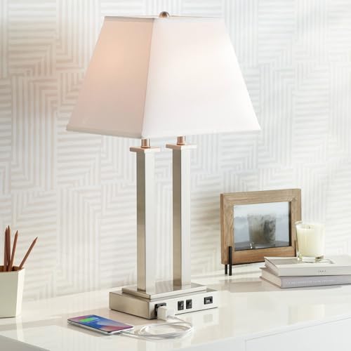 Amity 26" Tall Desk Lamp Port Outlet USB Charging Ports Modern Brushed
