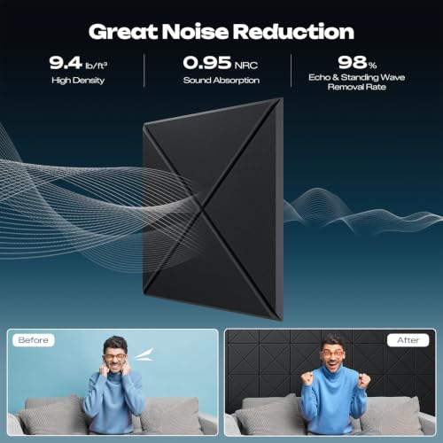12 Pack X-Lined Acoustic Panels with Self-Adhesive, 12"X 12"X 0.4" Sound Proof Foam Panels, Decorative Soundproof Wall Panels, Sound Absorbing Tile for Home & Offices, Black - view 2