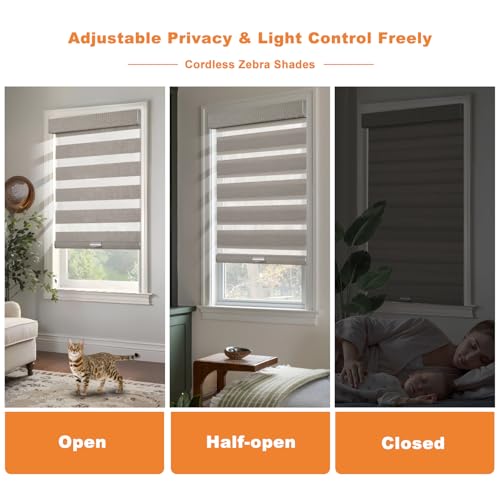 Linen Cordless Zebra Blinds for Windows(95" W x 80" H,Grey) - view 4